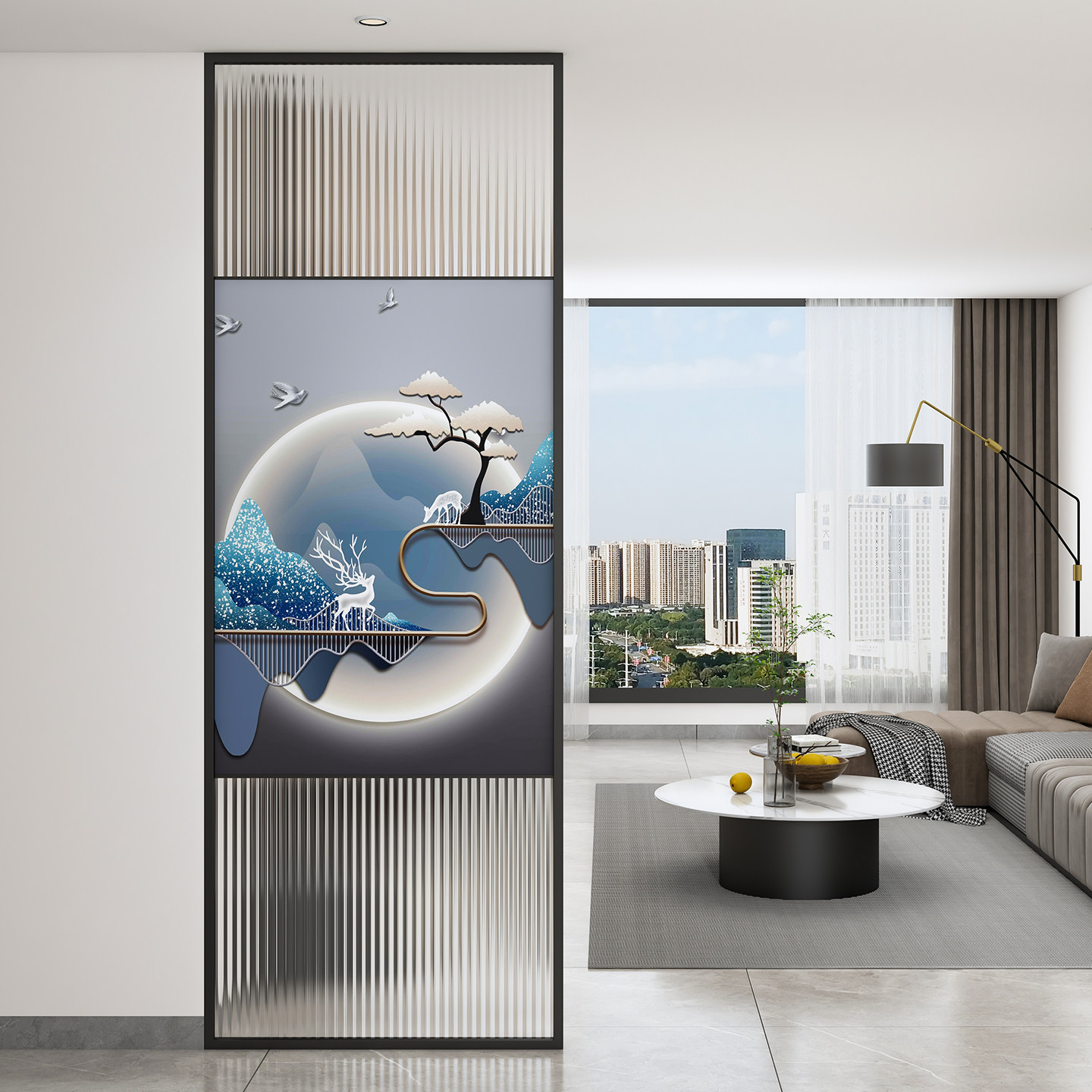 新现代铁艺不锈钢玻璃屏风隔断客厅入户正对门轻奢小红书2025新款