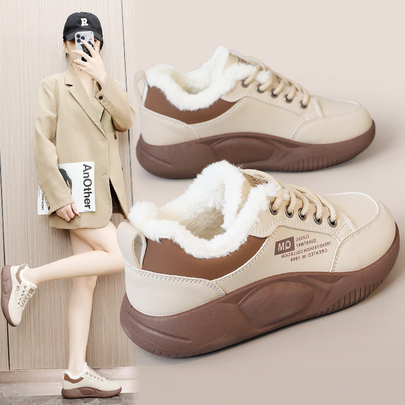 官网正品XY5801-1新款2025秋冬季厚底女鞋拼色保暖棉鞋高帮加绒简
