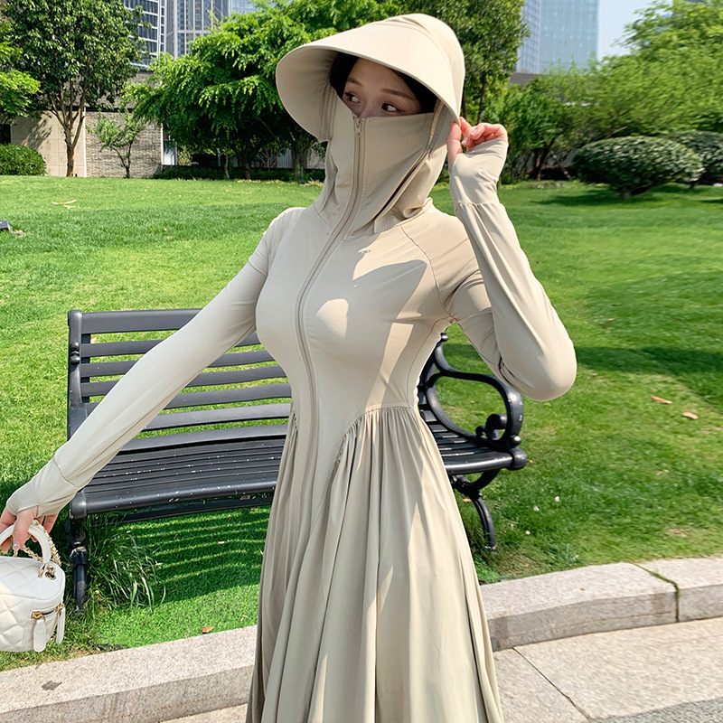 官网正品修身防晒衣女夏季新款长款连衣裙不防紫外线冰丝长裙全身
