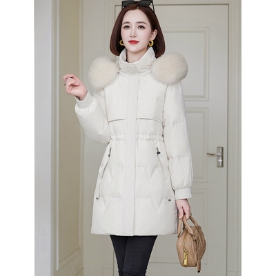 官网正品2025新款妈妈中长款羽绒服女冬装洋气中年女士白鸭绒加厚