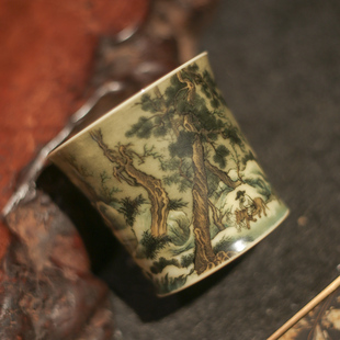 谢小金柴窑五彩手绘寒林骑马图茶杯功夫茶具品茗杯主人杯个人单杯