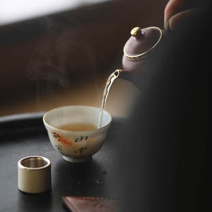 景德镇弥云斋岭云仿古纹釉诗文吾杯纯手工手绘款主人杯单杯限量款