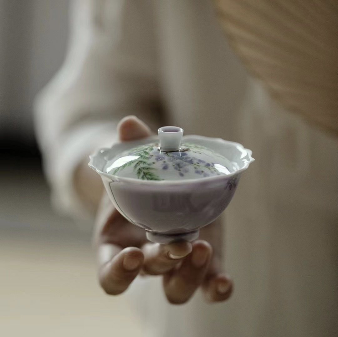 棱花盖碗紫藤95ml盖碗