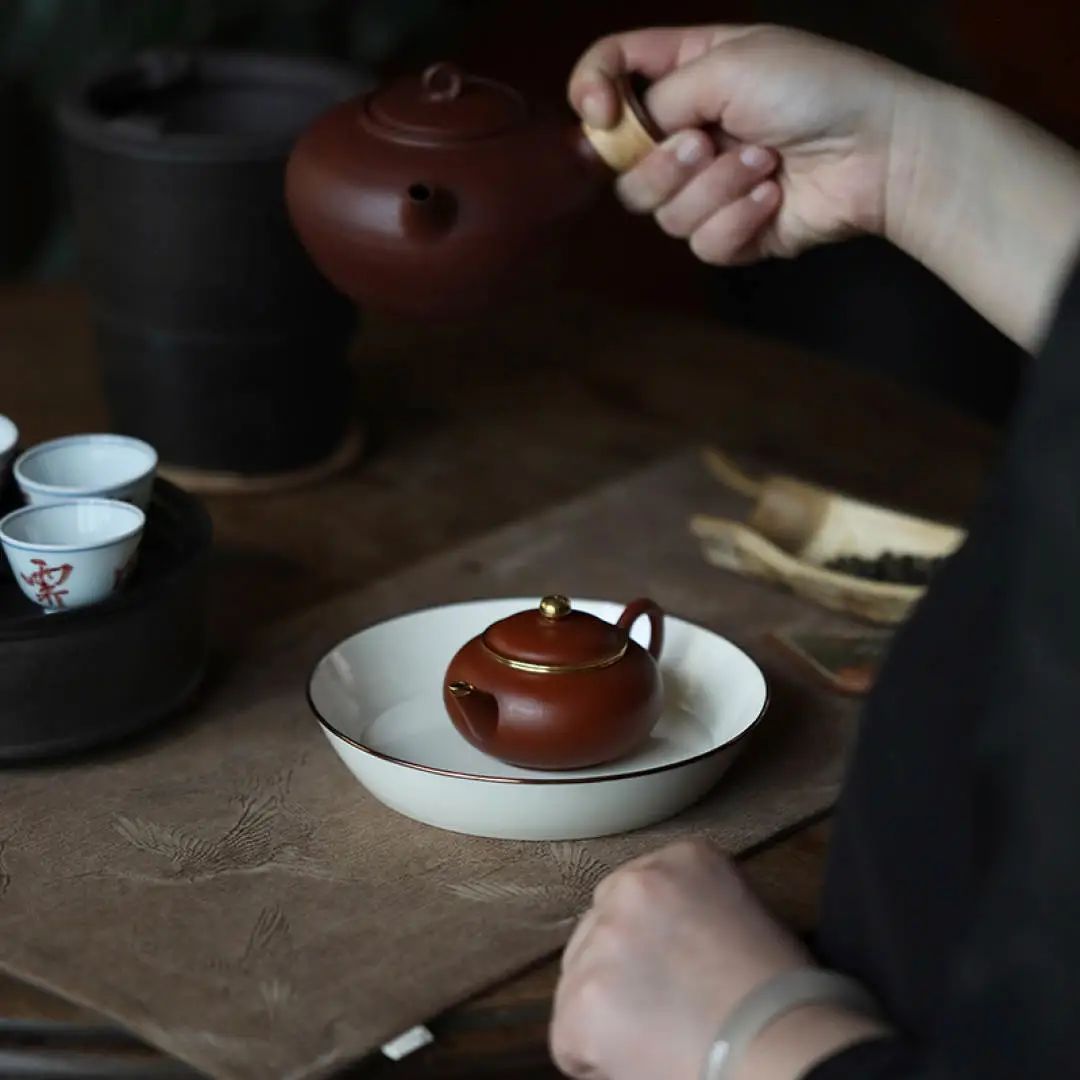 弥云斋限量版[云尘]云白手刻诗文壶承手工手绘干泡台茶承