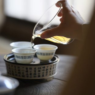 弥云斋限量版湖心亭手写青花诗文三足壶承锡盖茶承潮汕功夫茶小号