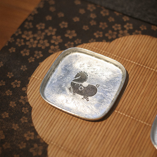 郑天泗马年限定手工锡杯托单个可做壶托茶果锡杯垫功夫茶具配件