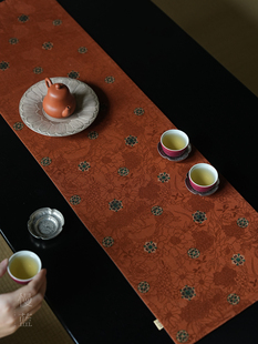 慢蓝海棠香云纱茶席复古禅意真丝手工茶垫茶席茶道配件