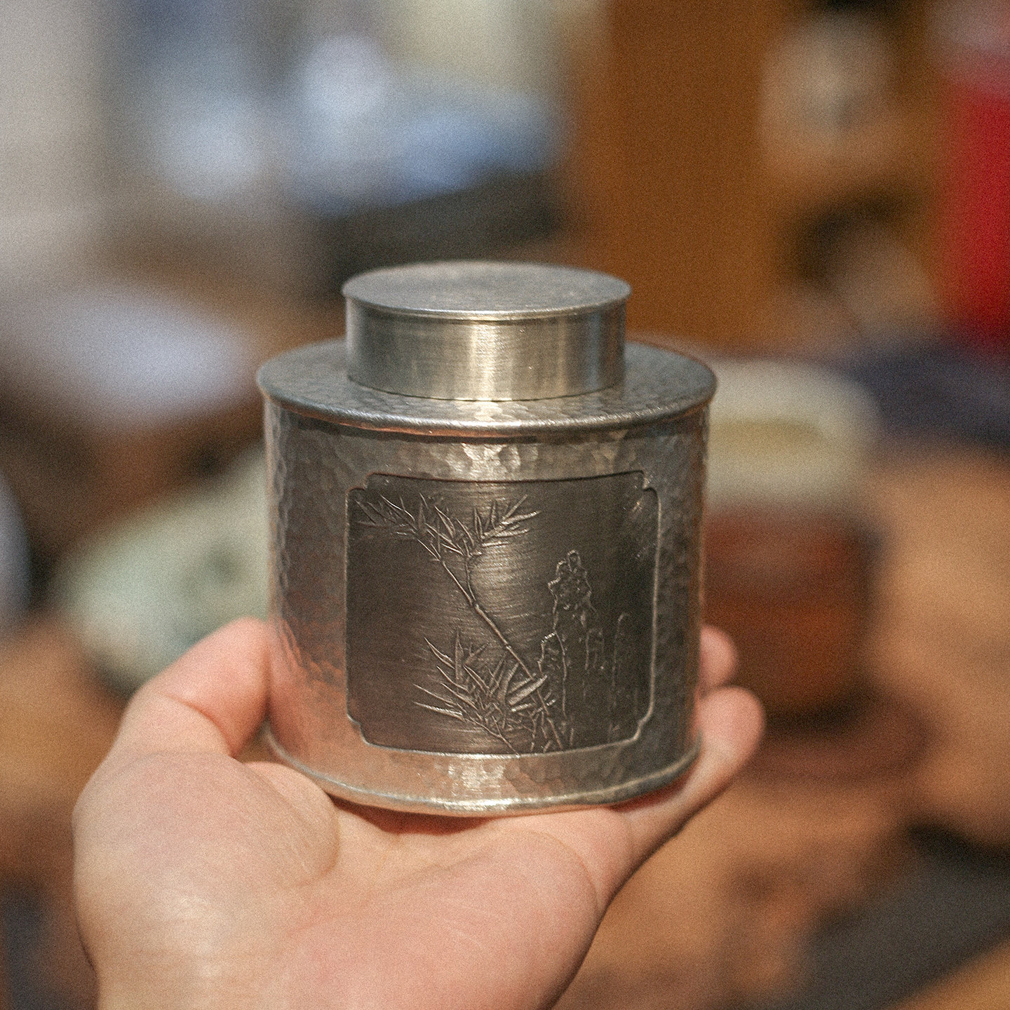 非遗郑天泗监制手工锤纹锡罐小茶仓醒茶仓茶叶罐迷你小号密封罐