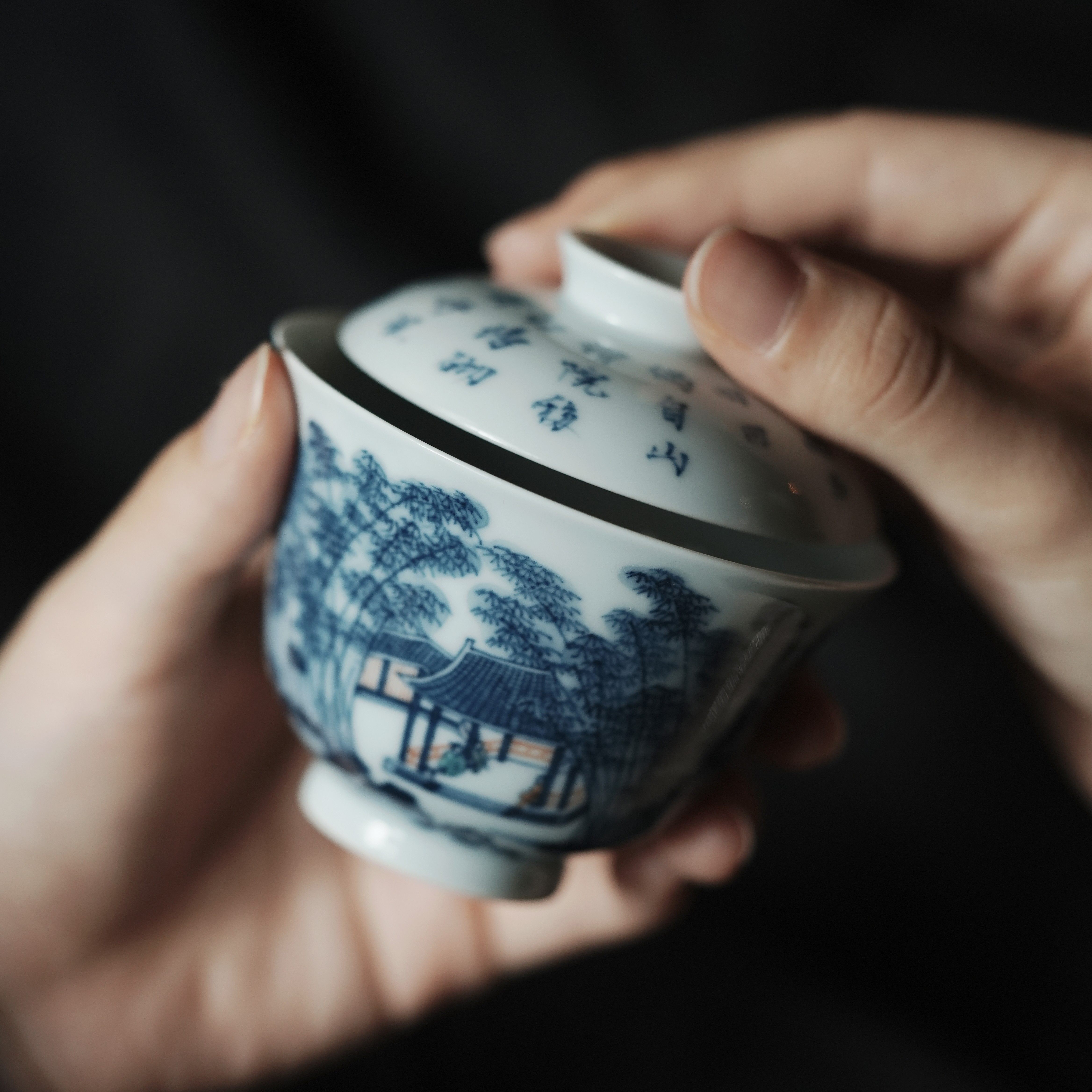 竹间集斗彩竹林人物盖碗限量款