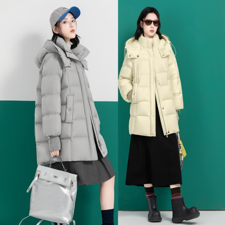 2025新款羽绒服半九成品F683女士时尚休闲中长款女衣壳皮翻新加工