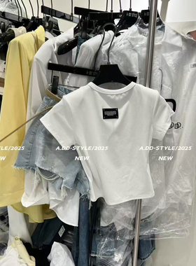 ADD92361夏新款贴标百搭显瘦短袖T恤女圆领修身漏肚脐打底衫上衣