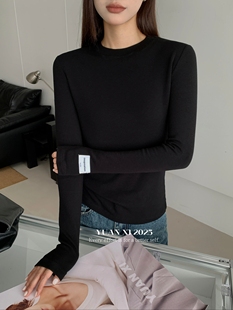 加绒T恤女百搭显瘦弹力打底衫 元 圆领长袖 1秋冬新款 上衣潮 熙8199