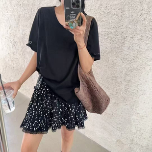beyourself68801v领简约印花短袖 宽松气质上衣T恤百搭 体恤女 夏季