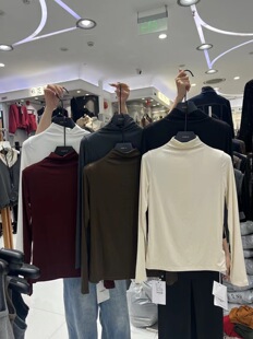 元熙3072-3半高领长袖T恤女秋冬百搭显瘦内搭加绒磨毛打底衫上衣