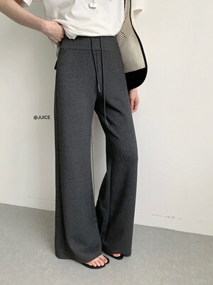 吉茄家 JUICE260038韩系简约百搭高腰显瘦抽绳阔腿裤休闲长裤子女