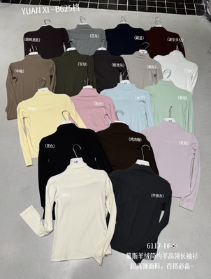 元熙6112-1半高领长袖T恤女2025秋冬软糯舒适百搭修身显瘦打底衫