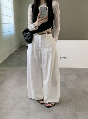 JUICE260135韩版高腰显瘦休闲裤女2026夏宽松百搭阔腿弯刀长裤子