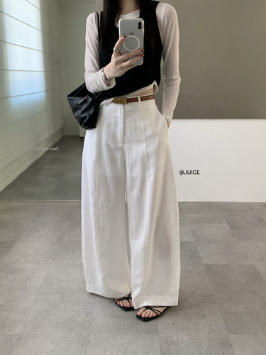JUICE260135韩版高腰显瘦休闲裤女2026夏宽松百搭阔腿弯刀长裤子