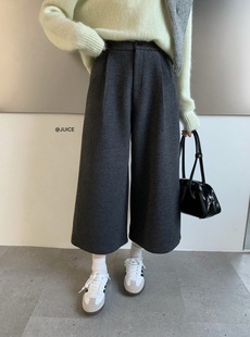 八分裤 JUICE250355秋冬高腰显瘦直筒裤 女加绒宽松百搭休闲阔腿裤