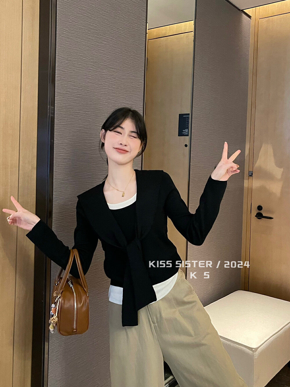 KISS SISTER 2026春韩版小众撞色拼接叠穿长袖披肩百搭针织衫5675,女装/女士精品,T恤,淘宝优惠券,粉丝福利购,淘宝优惠卷