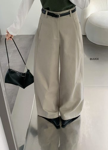 JUICE250266韩系宽松直筒休闲长裤女秋冬加厚高腰阔腿弯刀裤子潮