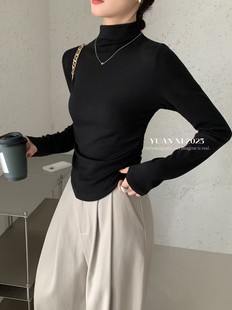 熙3091 显瘦内搭打底衫 1秋冬半高领长袖 加绒褶皱修身 上衣 T恤女 元