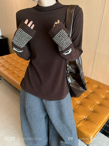 zw卓娃23280秋冬新款宽松休闲显瘦半高领长袖T恤打底衫正肩上衣潮