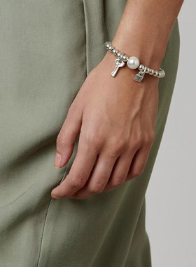 unode50珍珠好运挂锁手链女镀银