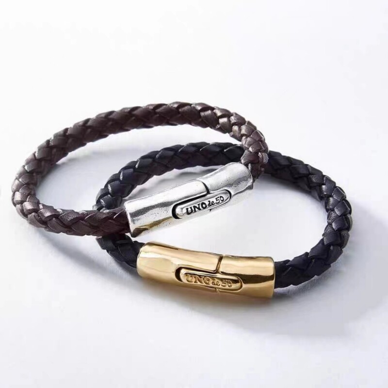 SPANISH UNODE50 NEW EUROPEAN AND AMERICAN MENS LEATHER BRAIDED COUPLE BRACELET BLACK HIGH-QUALITY BOY GIFTS