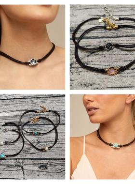 UNOde50皮绳水晶choker项链高级