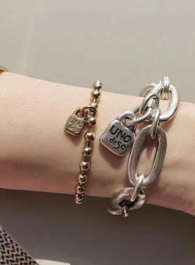 UNOde50挂锁椭圆形粗链条手链女