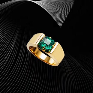 天然祖母绿男款戒指豪华大气个性ins高级感食指单身尾戒指环礼物