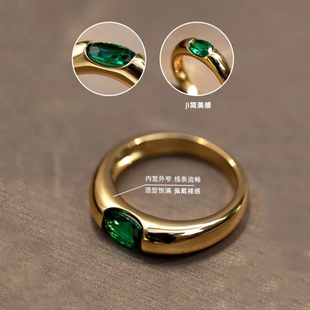 金生之愿镀18K金红绿宝石戒指镶嵌简约大气中古款气质开口食指戒