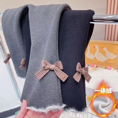 女童加绒微弹喇叭裤秋冬韩版网红宝宝一体绒裤子小童洋气打底裤潮