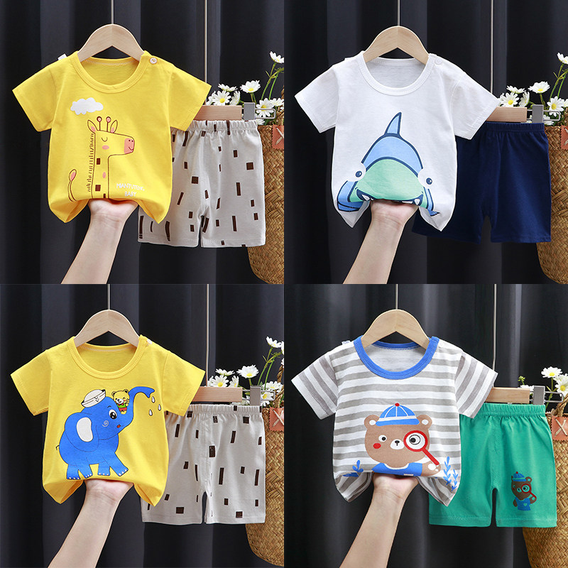 夏季儿童短袖短裤套装纯棉宝宝新款T恤男女宝宝小童装衣服两件套