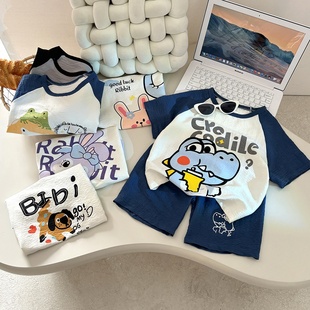 男童云朵棉卡通休闲睡衣 儿童夏季 套装 短裤 女宝宝可爱 短袖