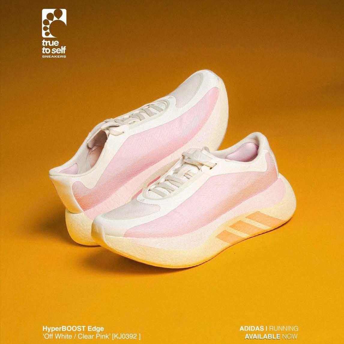 adidas Hyperboost Edge 阿迪达斯粉白色女款回弹运动休闲跑步鞋 - 实物图