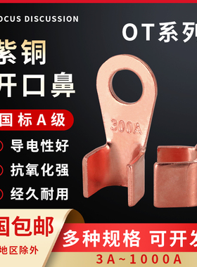 国标电线压线开口铜线鼻子接线端子接头线耳16平方纯紫铜电瓶150A