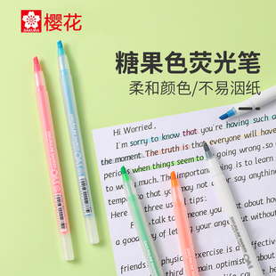 日本SAKURA樱花细杆单头荧光笔套装水性颜料纤维头学习着重记号笔彩色水性笔VK学生重点标记笔ins可爱萤光笔