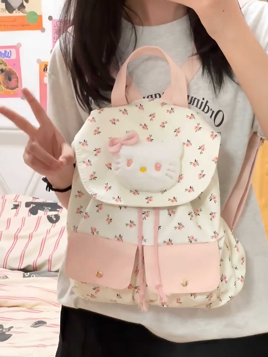 猫咪碎花小众少女心背包2024新款