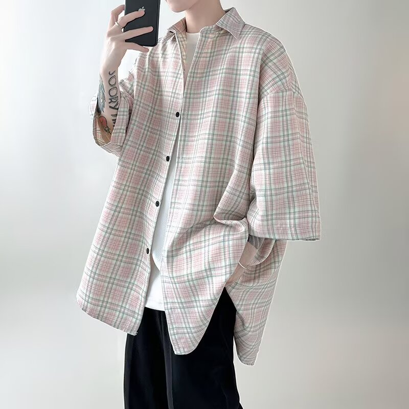 森系格纹休闲文艺衬衫