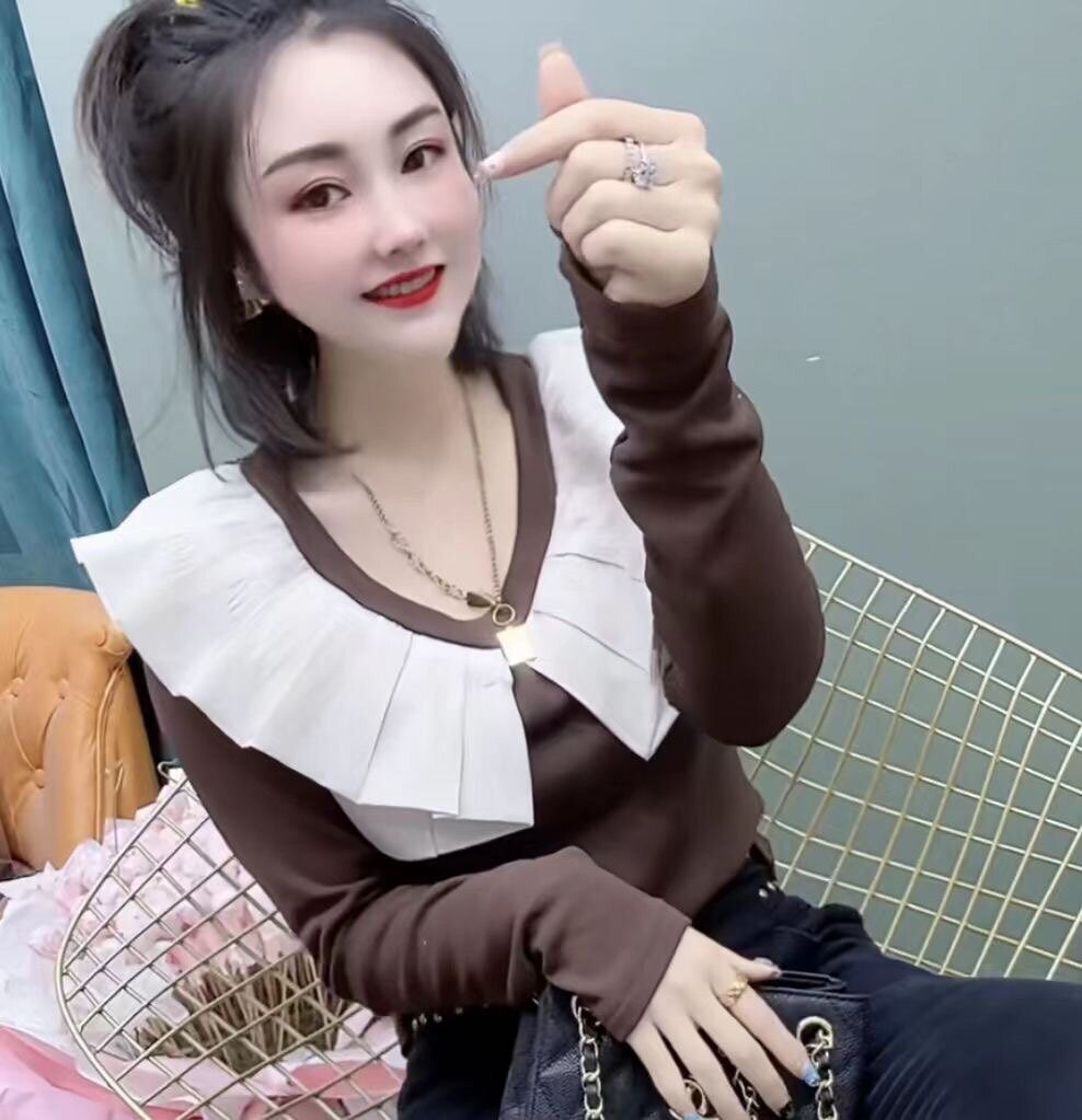 网红秋冬新款娃娃领打底衫女洋气T恤