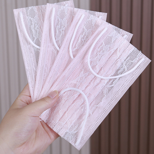 一次性网纱口罩 夏天轻薄透气款 女神浅橙色蕾丝 1层网纱+2层布