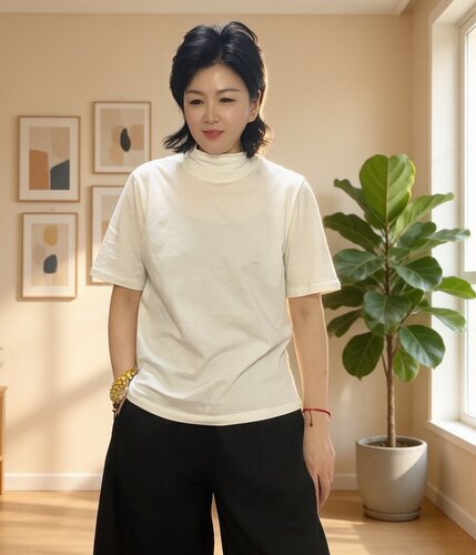 韩系2026早秋季新款净版纯色半高领短袖T恤女简约百搭显瘦上衣ins
