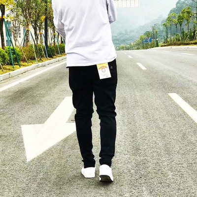 黑色长裤牛仔裤拉链破洞四季