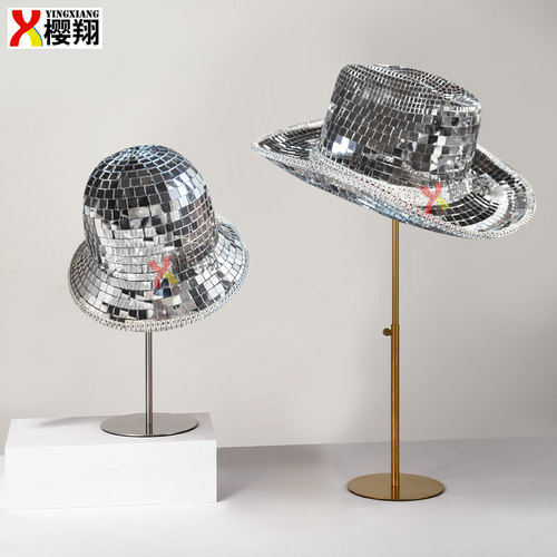 Discotheque镜面帽新款派对舞会反光镜面镭射牛仔渔夫帽演出帽