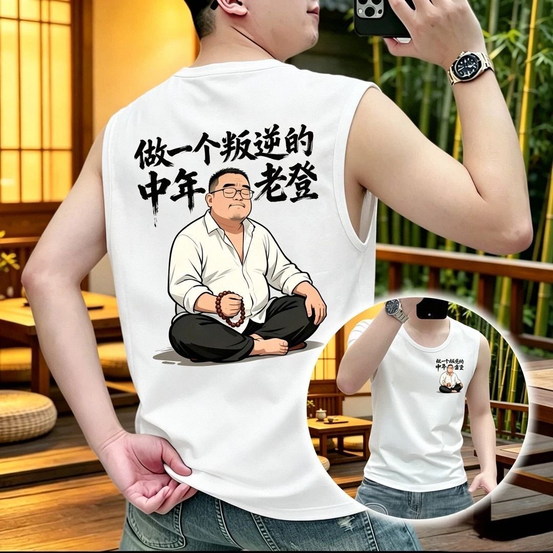 2026夏季新款男士背心做一个叛逆的中年老登趣味印花宽松背心衫