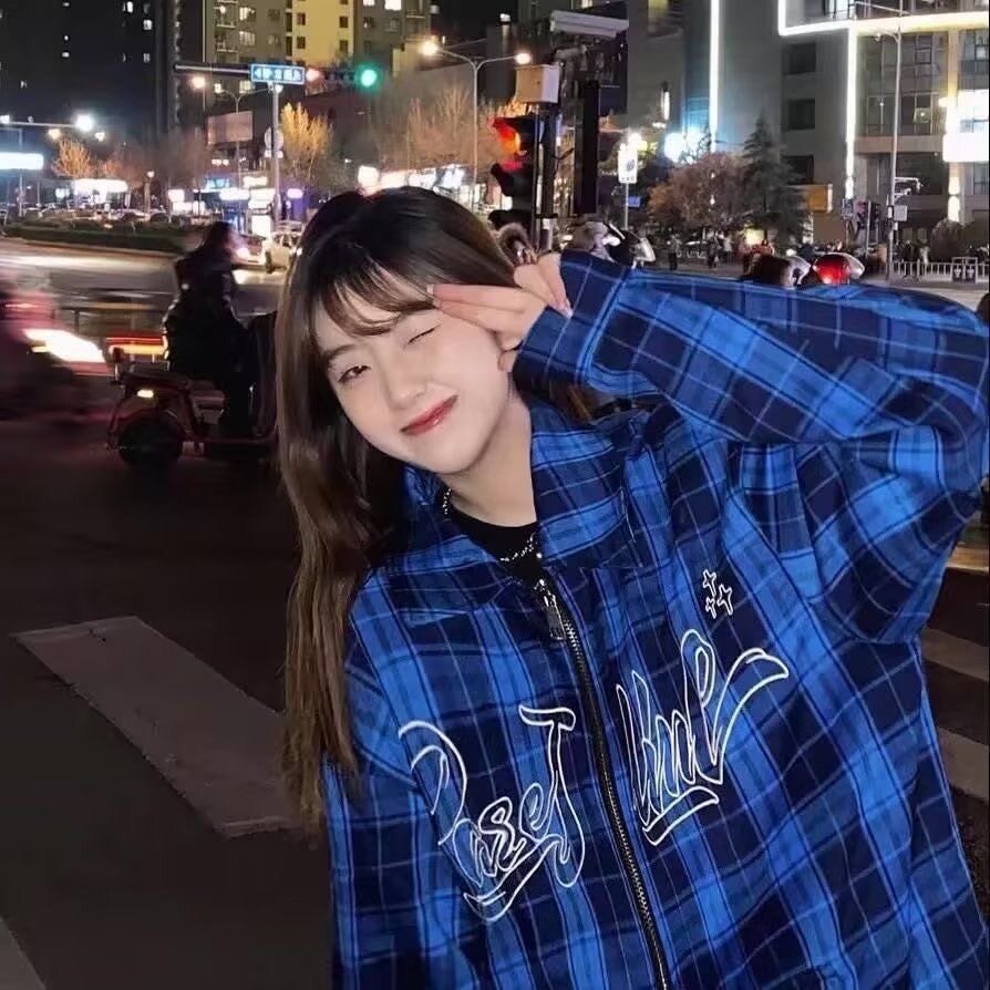 美式街头蓝色格子外套男夹克秋嘻哈复古刺绣情侣装上衣
