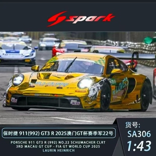 GT3R2025澳门GT季 992 Spark1：43保时捷911 军22号树脂模型 预售