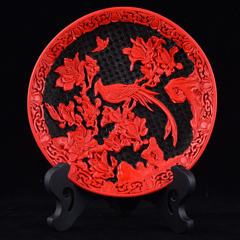 包邮扬州漆器厂脱胎剔红雕漆福字盘摆件特色单位纪念品送老外礼物